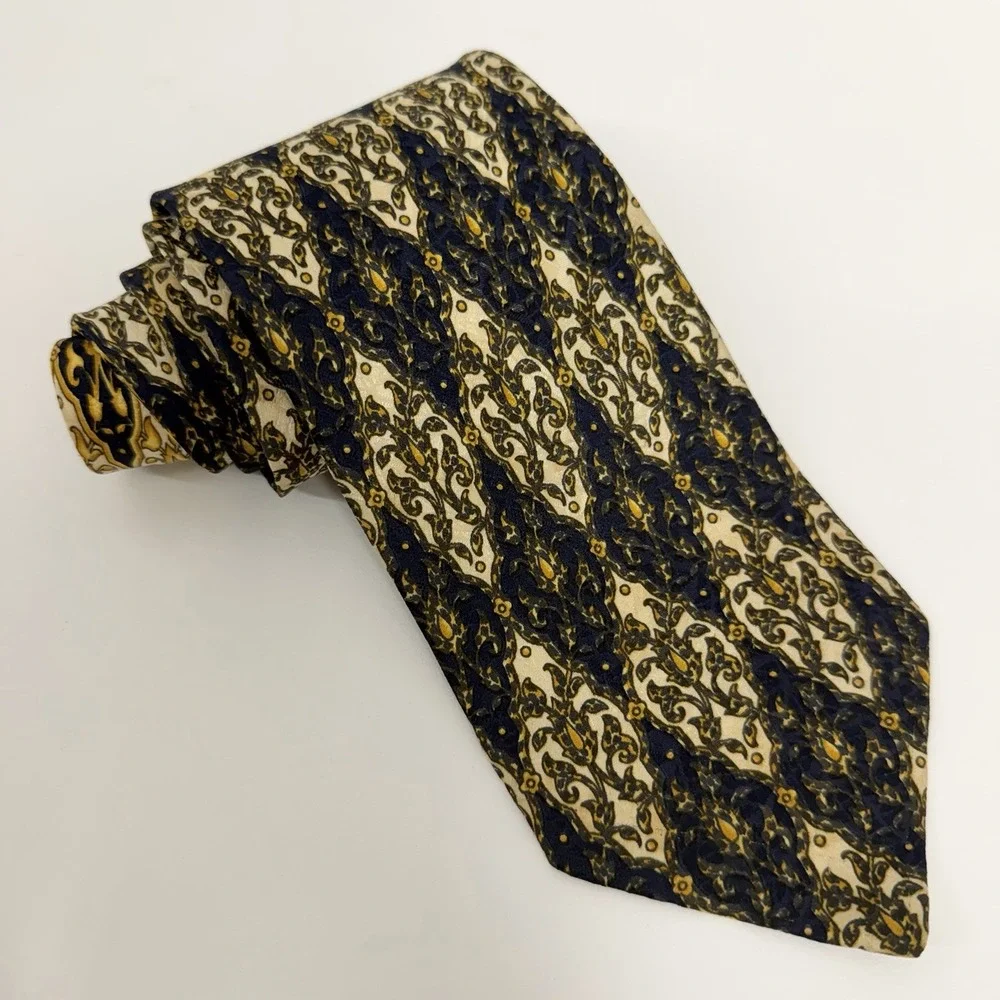 Gianni Versace Men's Vtg Tie Navy/Gold Baroque Silk Italy 3 5/8
